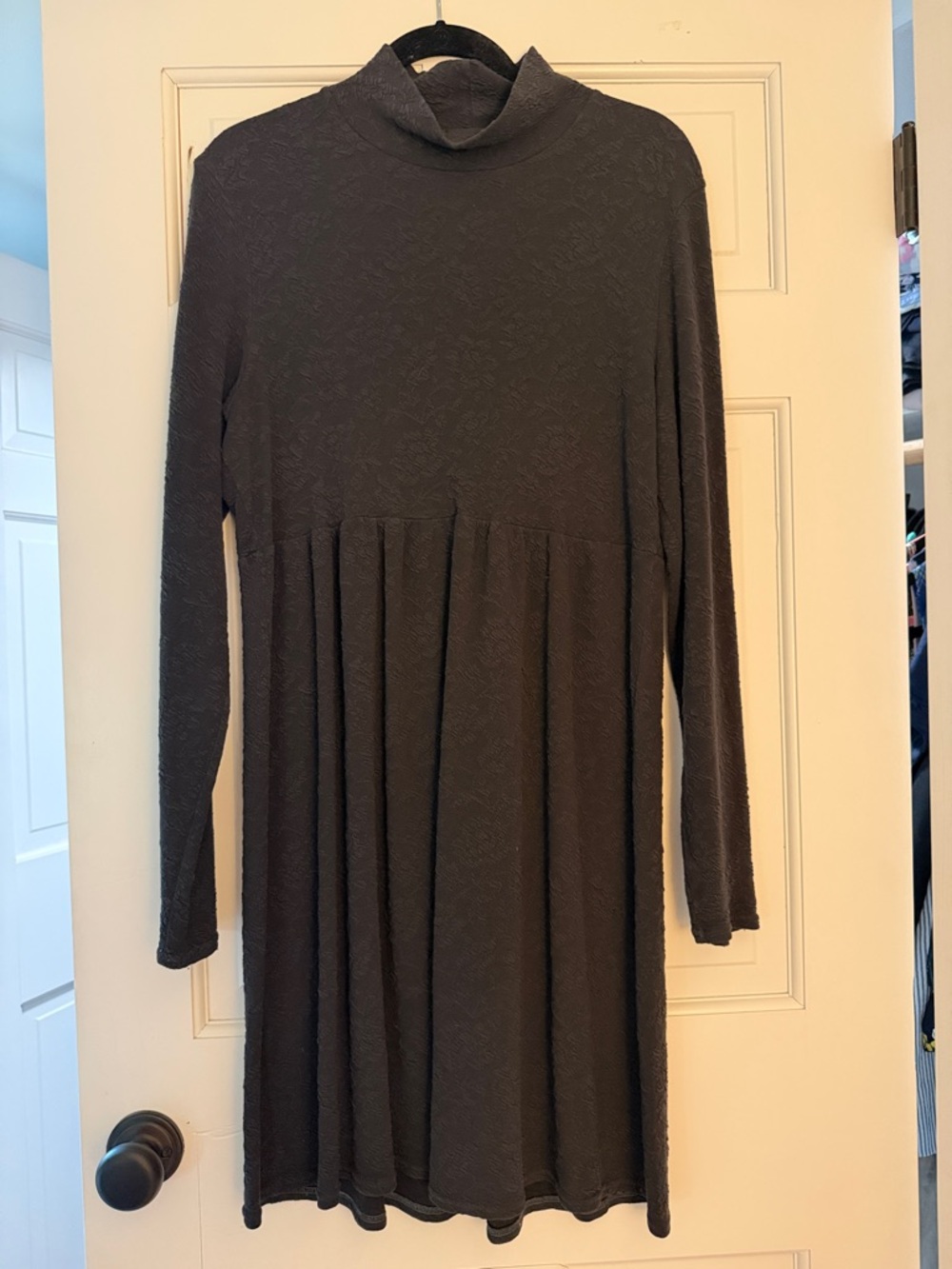 cut loose Long Sleeve Mock Neck Long Dress in Dark Charcoal